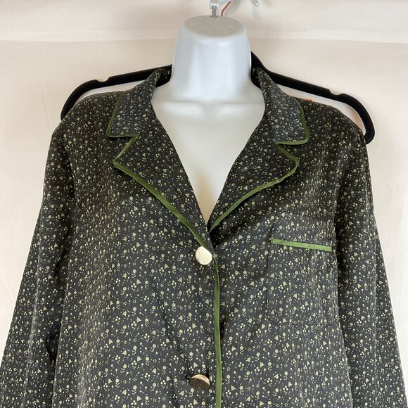 Bed to Brunch Pajama Set XS Black Green Print Tie Elastic Waist  Long Sleeve - Picture 2 of 16